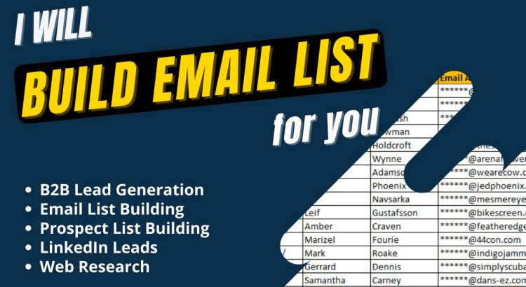 I will provide targeted b2b email lead list, contact prospect list building for you