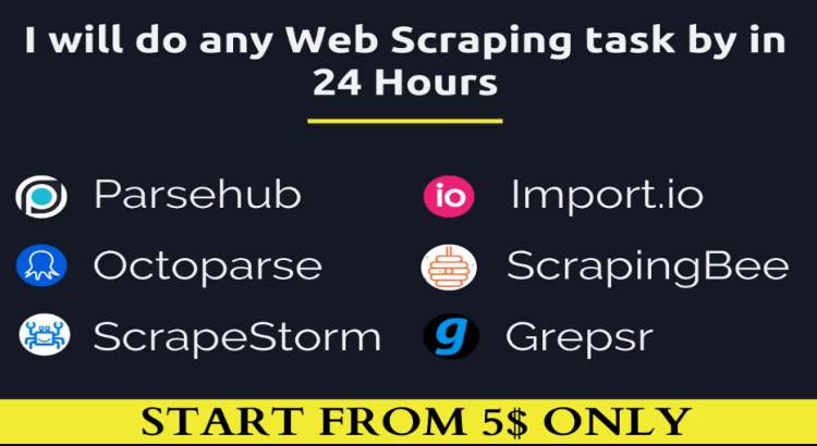 I will do any web scraping task with parsehub octoparse importio