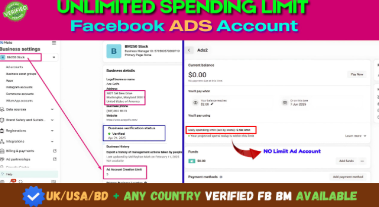 I will create facebook business manager and unlimited spending limit ads account